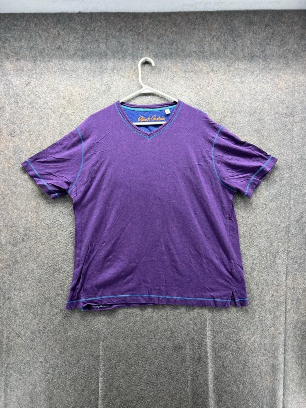 Robert Graham Shirt Mens 3XL Purple V-Neck Cotton Tee Contrast Stitching Logo